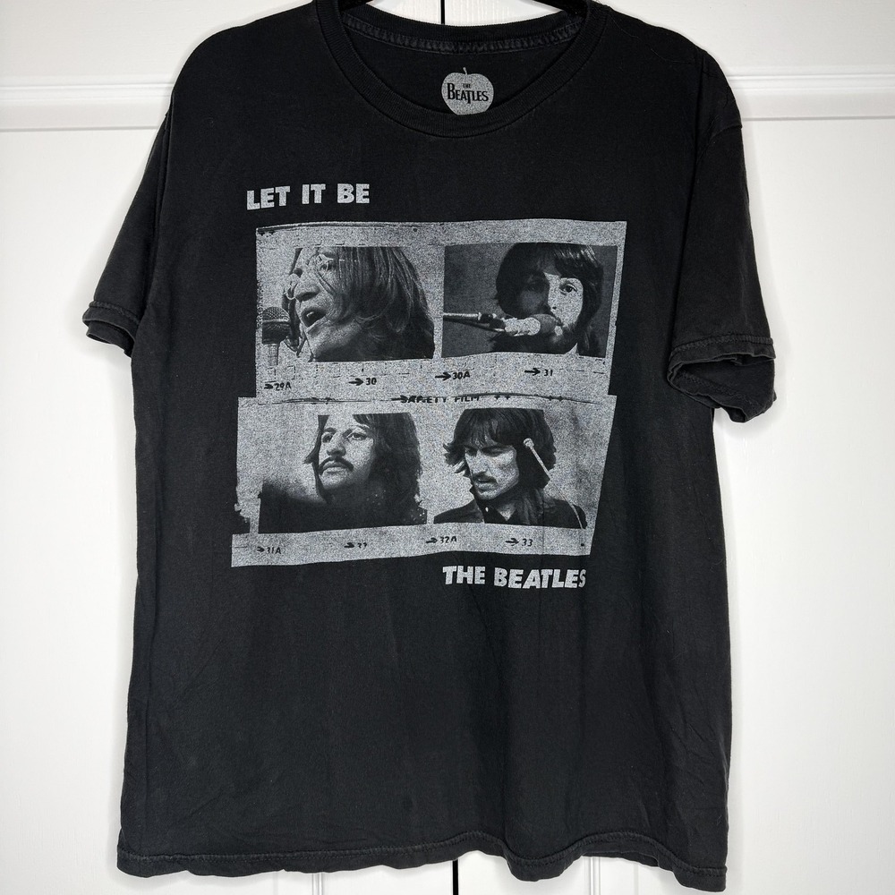 The Beatles Shirt Mens Large Black Let It Be‎ Photo Graphic Tee Rock Band